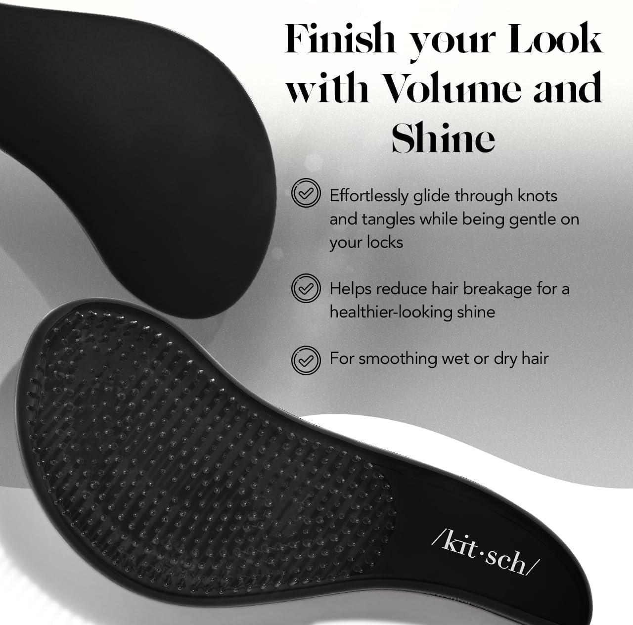 imageKitsch Detangler Brush Gentle Curly Hair Brush with Flexible Bristles for All Hair Types Wet or Dry Detangling Hair Brushes for Women ampamp Men Adults ampamp Kids BlackBlack