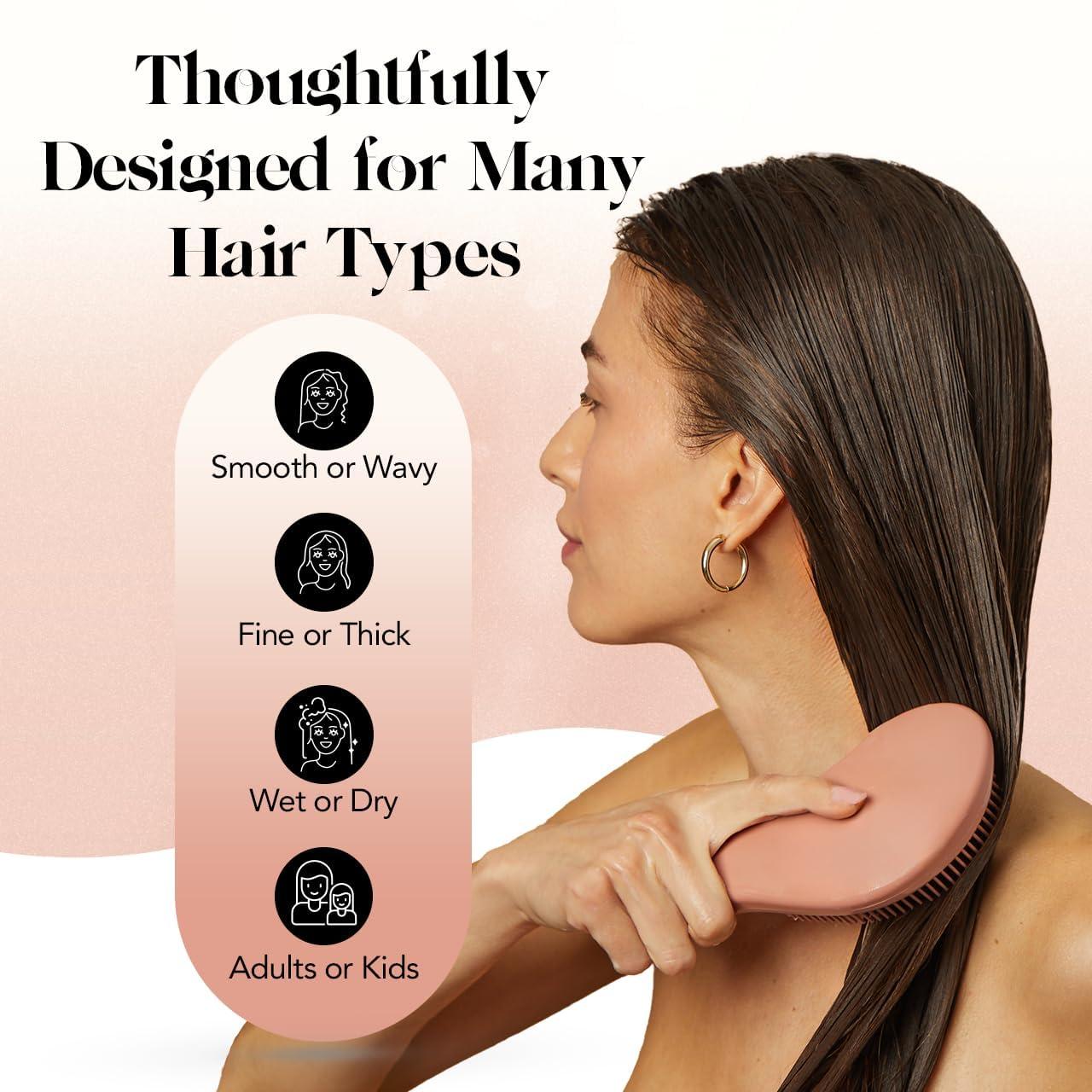 imageKitsch Detangler Brush Gentle Curly Hair Brush with Flexible Bristles for All Hair Types Wet or Dry Detangling Hair Brushes for Women ampamp Men Adults ampamp Kids BlackTerracotta