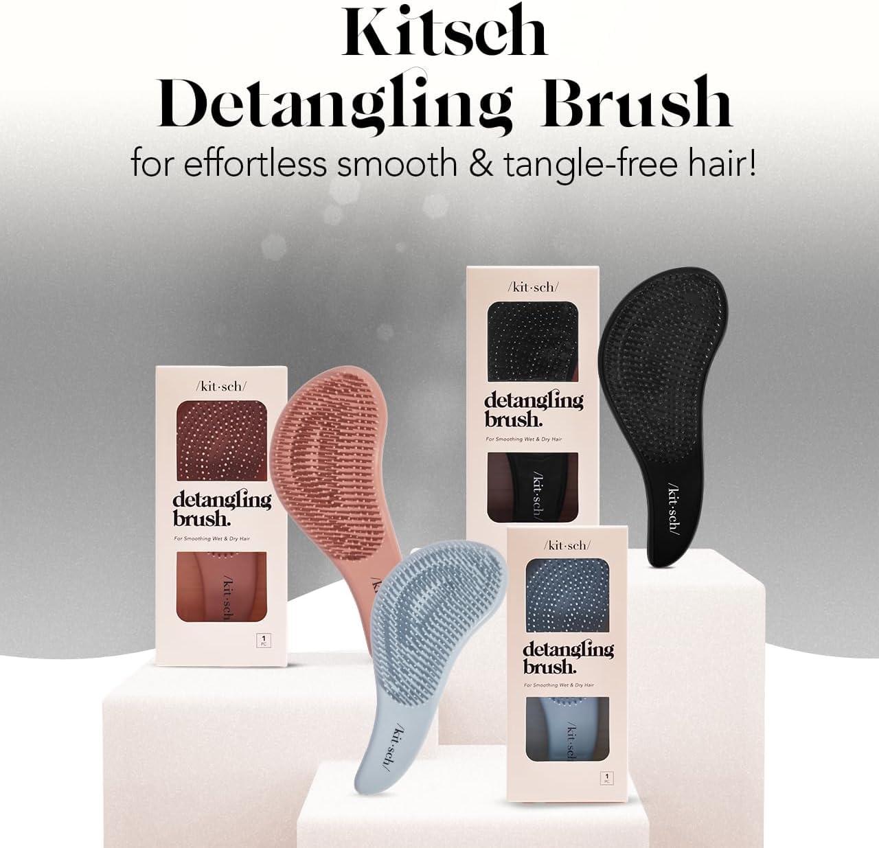 imageKitsch Detangler Brush Gentle Curly Hair Brush with Flexible Bristles for All Hair Types Wet or Dry Detangling Hair Brushes for Women ampamp Men Adults ampamp Kids BlackBlack