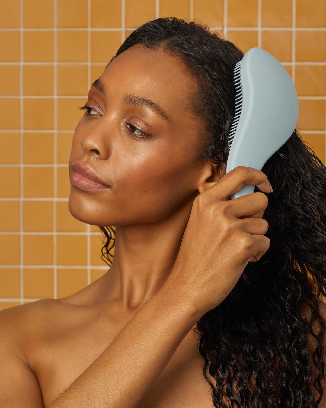 imageKitsch Detangler Brush Gentle Curly Hair Brush with Flexible Bristles for All Hair Types Wet or Dry Detangling Hair Brushes for Women ampamp Men Adults ampamp Kids BlackHaze Blue