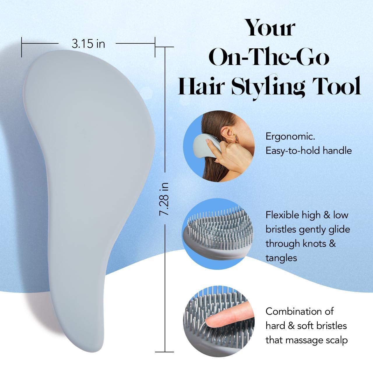 imageKitsch Detangler Brush Gentle Curly Hair Brush with Flexible Bristles for All Hair Types Wet or Dry Detangling Hair Brushes for Women ampamp Men Adults ampamp Kids BlackHaze Blue