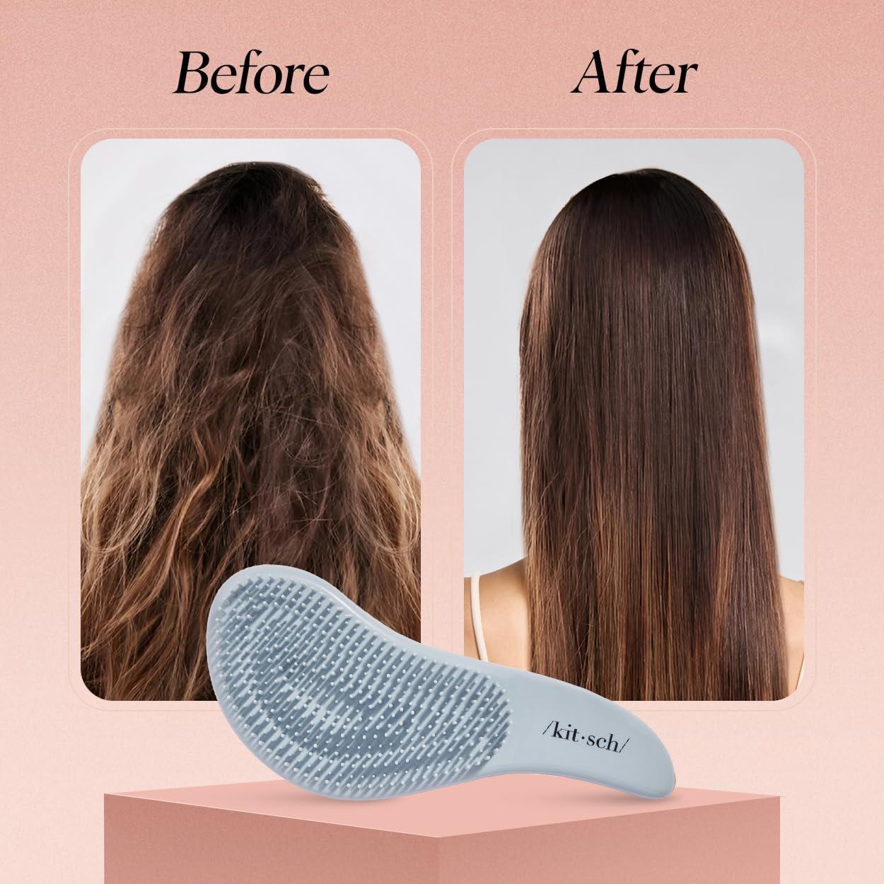 imageKitsch Detangler Brush Gentle Curly Hair Brush with Flexible Bristles for All Hair Types Wet or Dry Detangling Hair Brushes for Women ampamp Men Adults ampamp Kids BlackHaze Blue