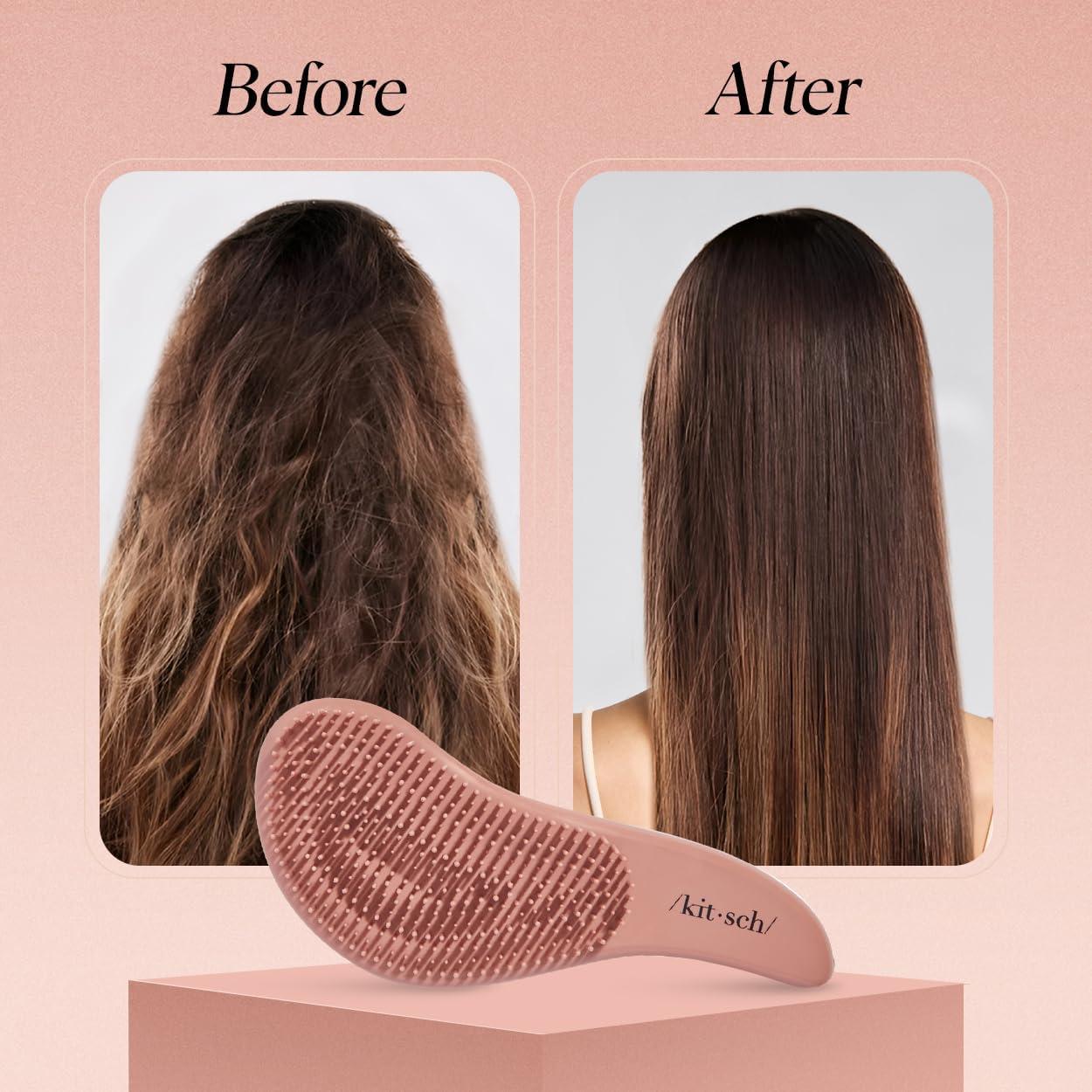 imageKitsch Detangler Brush Gentle Curly Hair Brush with Flexible Bristles for All Hair Types Wet or Dry Detangling Hair Brushes for Women ampamp Men Adults ampamp Kids BlackTerracotta
