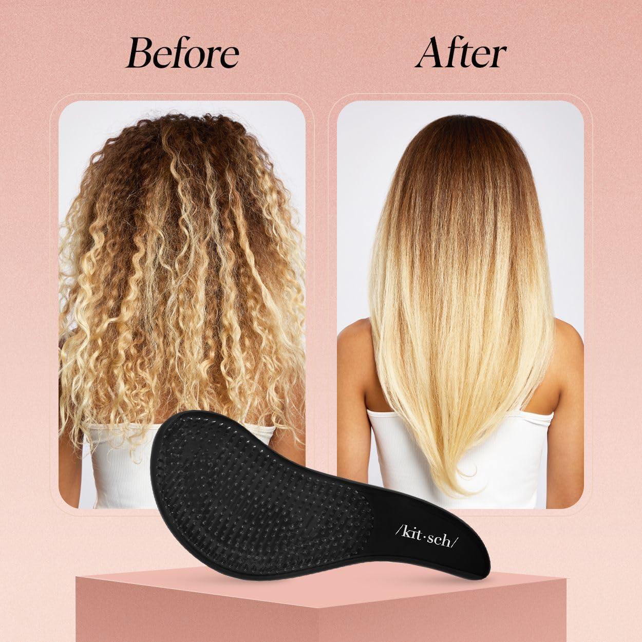 imageKitsch Detangler Brush Gentle Curly Hair Brush with Flexible Bristles for All Hair Types Wet or Dry Detangling Hair Brushes for Women ampamp Men Adults ampamp Kids BlackBlack