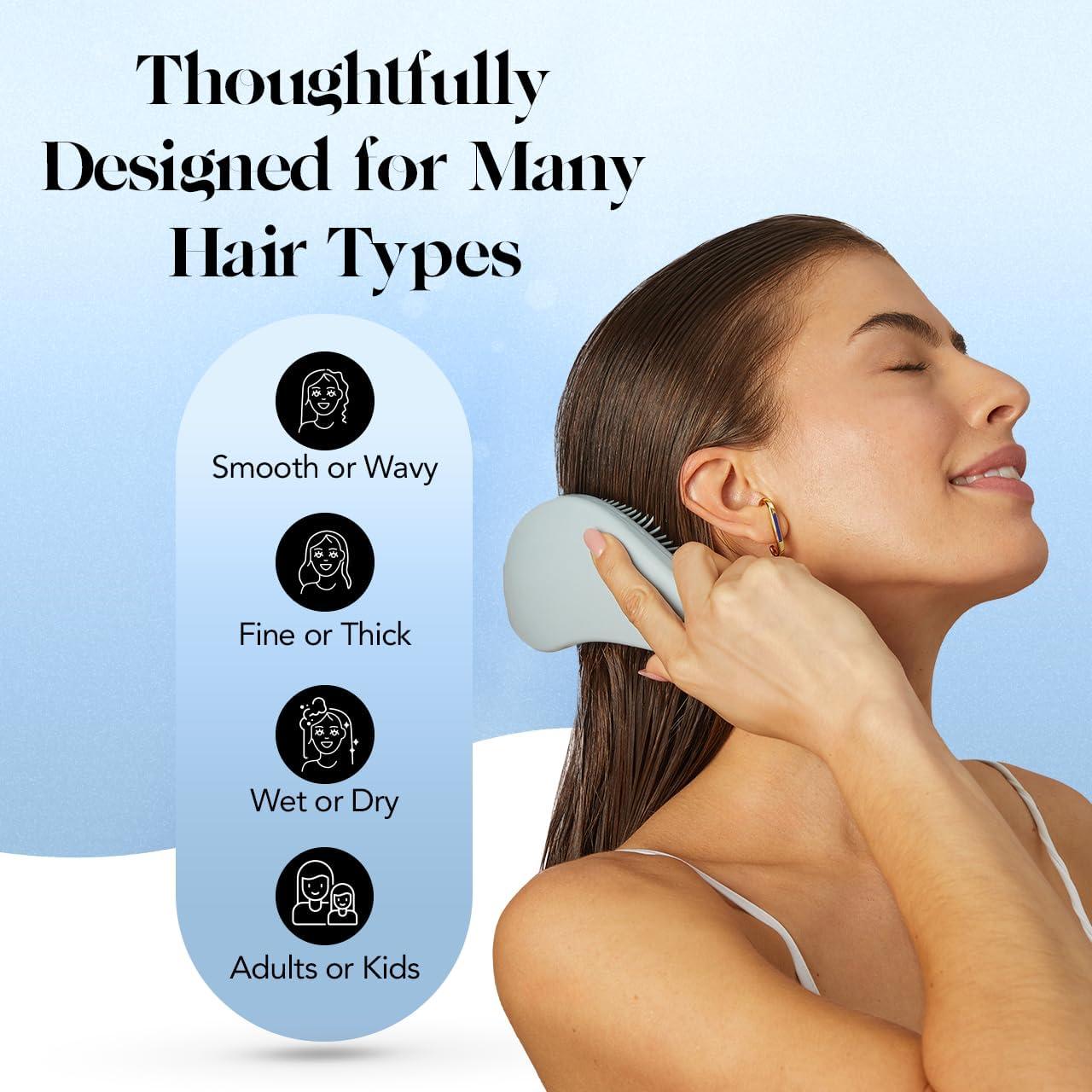 imageKitsch Detangler Brush Gentle Curly Hair Brush with Flexible Bristles for All Hair Types Wet or Dry Detangling Hair Brushes for Women ampamp Men Adults ampamp Kids BlackHaze Blue