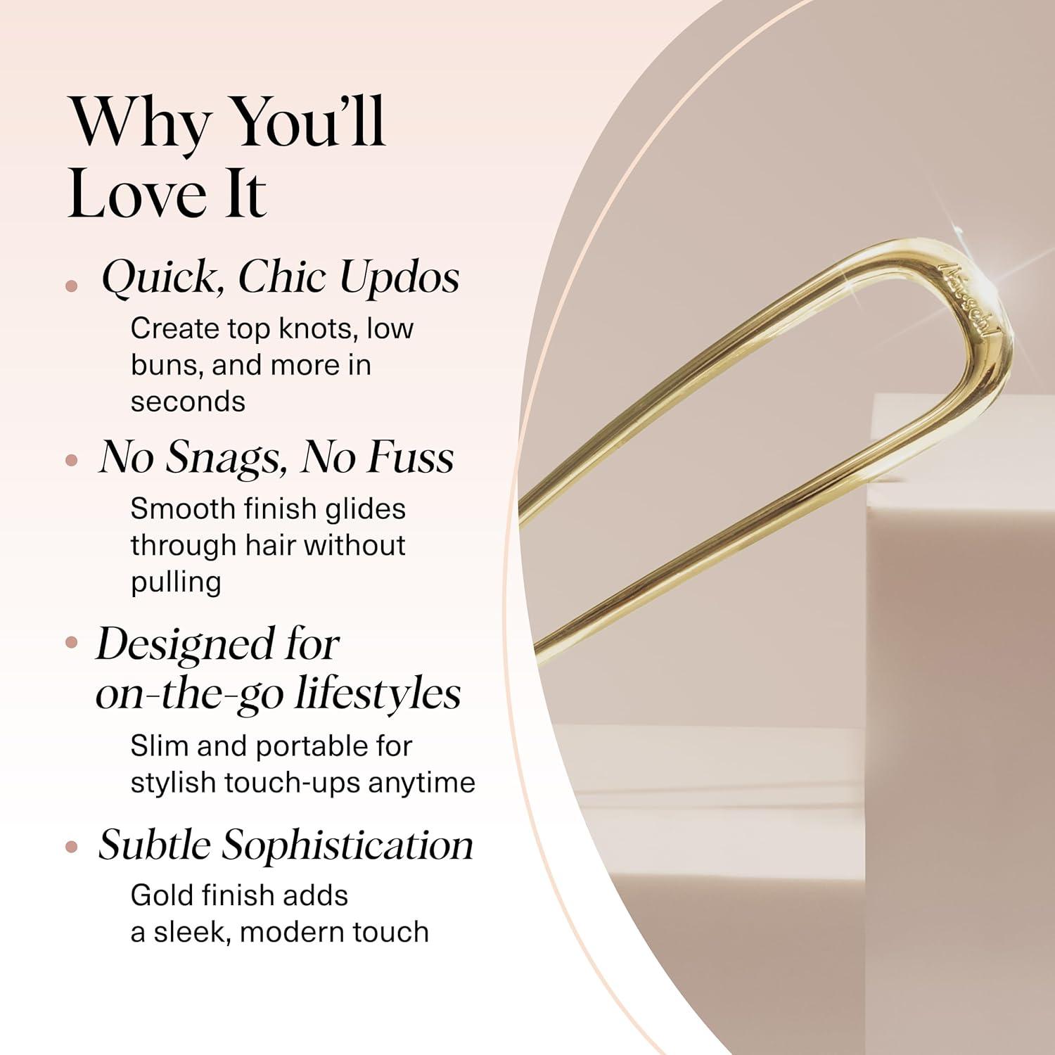 imageKitsch French Hair Pins for Women Elegant ampamp Durable Metal Hair Fork for Updos Chignon Bun ampamp Twist Hairstyles Secure Hold All Day Comfortable Fit Ideal Gifts for Women Gold 1pcGold