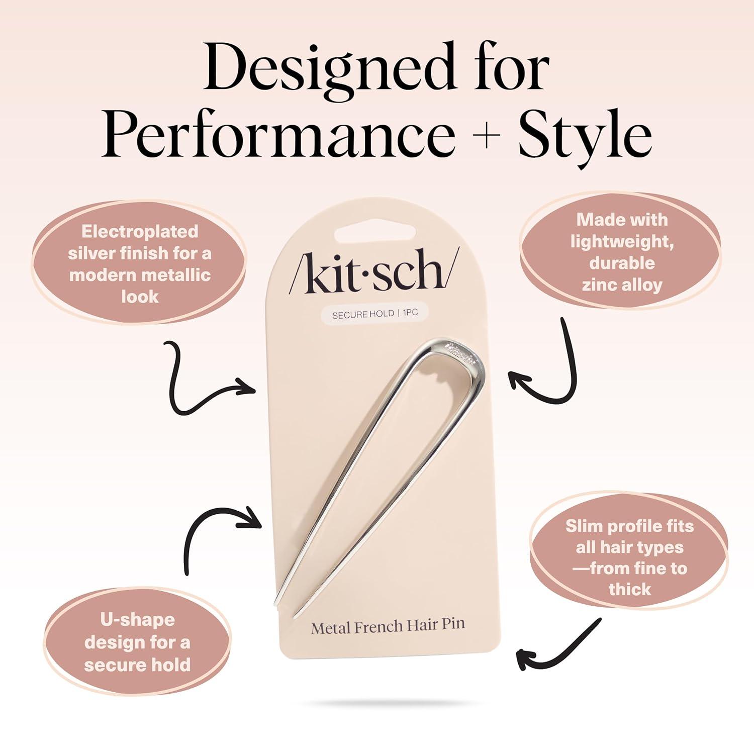 imageKitsch French Hair Pins for Women Elegant ampamp Durable Metal Hair Fork for Updos Chignon Bun ampamp Twist Hairstyles Secure Hold All Day Comfortable Fit Ideal Gifts for Women Gold 1pcSilver