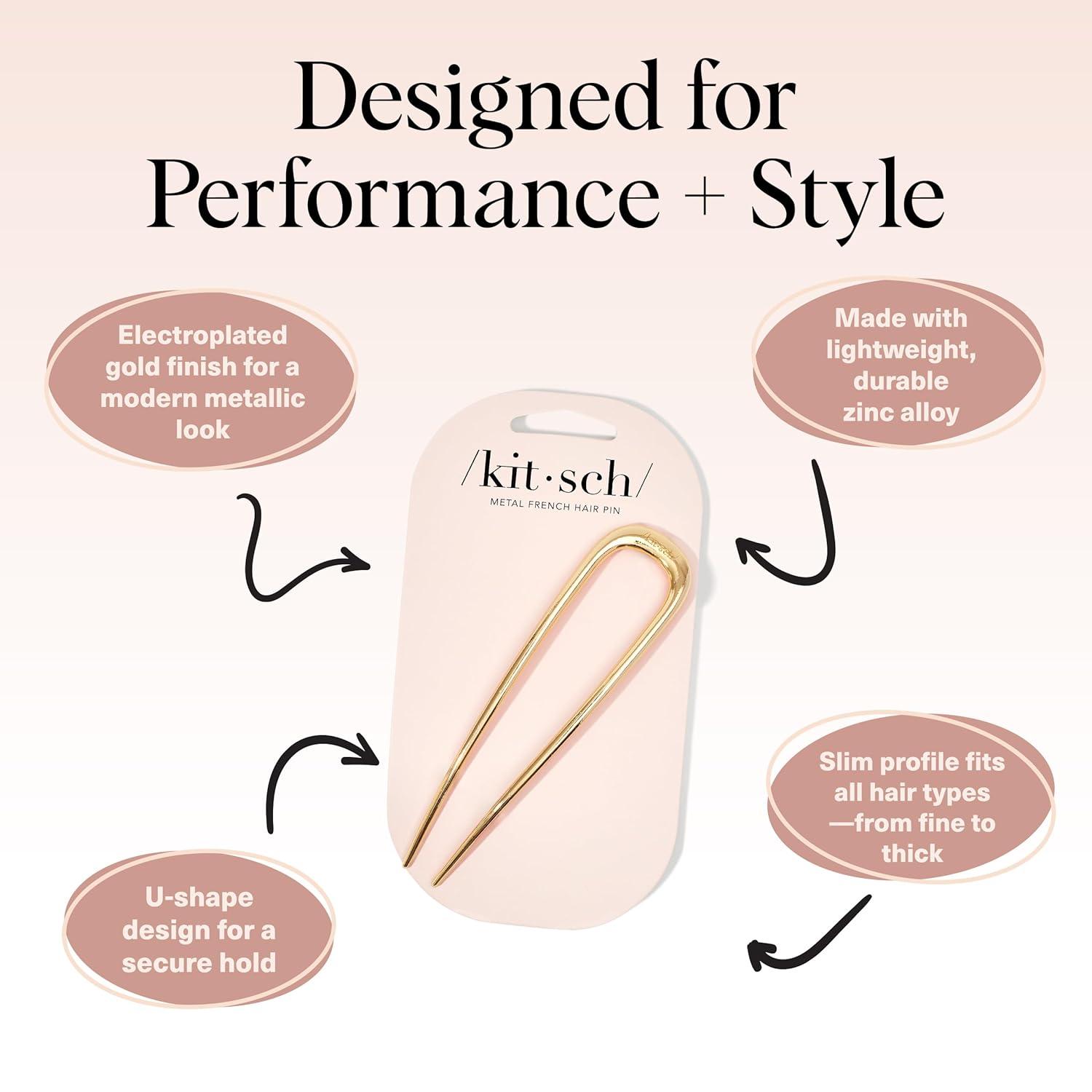 imageKitsch French Hair Pins for Women Elegant ampamp Durable Metal Hair Fork for Updos Chignon Bun ampamp Twist Hairstyles Secure Hold All Day Comfortable Fit Ideal Gifts for Women Gold 1pcGold