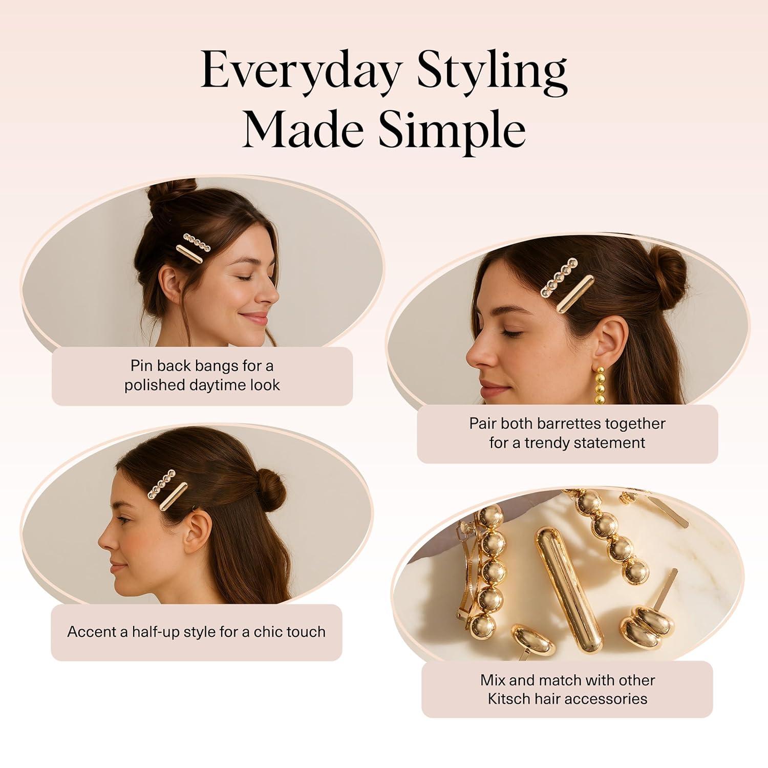 imageKitsch Gold Hair Barrettes For Women Stylish Durable ampamp Elegant Metal Hair Clips for Women for Everyday or Special Occasions Cloud ampamp Bubble Design Ideal Gifts for Women2pc Set