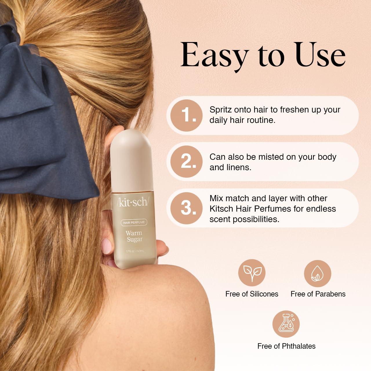 imageKitsch Hair Perfume for Women Amber Shores Clean Deodorizing ampamp Patented OdorEliminating Technology Hair Spray ampamp Body Mist Freshen Hair Body ampamp Pillows Woody Aquatic Scent 50mLWarm Sugar