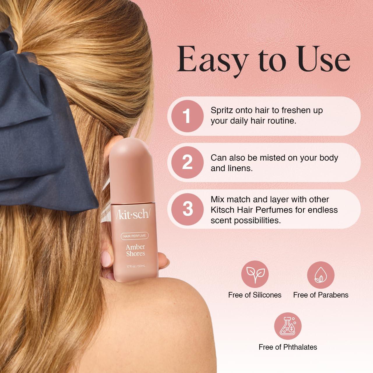 imageKitsch Hair Perfume for Women Amber Shores Clean Deodorizing ampamp Patented OdorEliminating Technology Hair Spray ampamp Body Mist Freshen Hair Body ampamp Pillows Woody Aquatic Scent 50mLAmber Shores