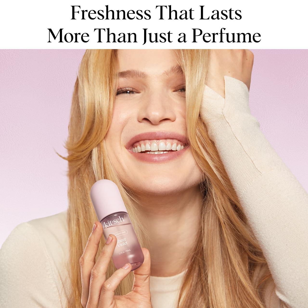 imageKitsch Hair Perfume for Women Amber Shores Clean Deodorizing ampamp Patented OdorEliminating Technology Hair Spray ampamp Body Mist Freshen Hair Body ampamp Pillows Woody Aquatic Scent 50mLSheer Violet