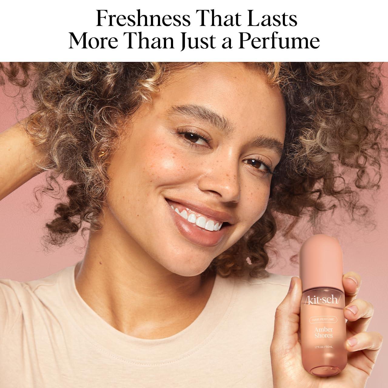 imageKitsch Hair Perfume for Women Amber Shores Clean Deodorizing ampamp Patented OdorEliminating Technology Hair Spray ampamp Body Mist Freshen Hair Body ampamp Pillows Woody Aquatic Scent 50mLAmber Shores