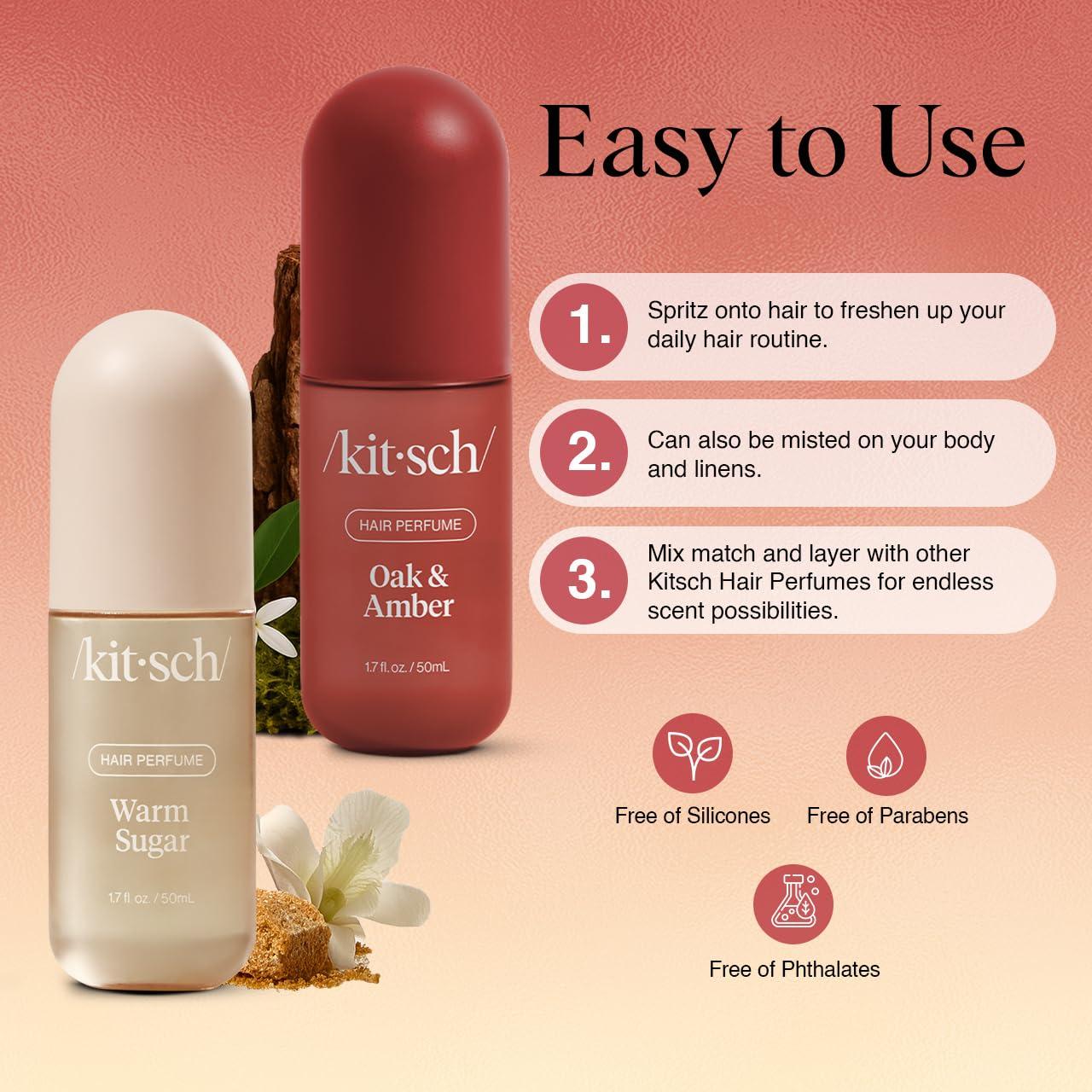 imageKitsch Hair Perfume for Women Amber Shores Clean Deodorizing ampamp Patented OdorEliminating Technology Hair Spray ampamp Body Mist Freshen Hair Body ampamp Pillows Woody Aquatic Scent 50mLWarm Sugar Oak and Amber