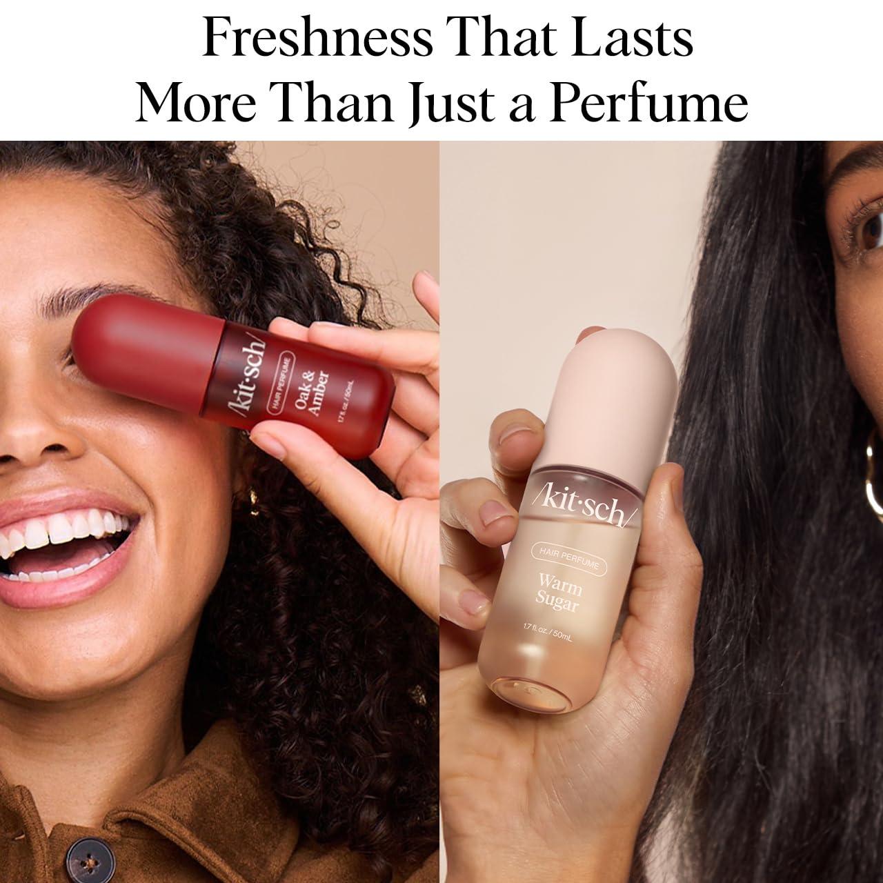 imageKitsch Hair Perfume for Women Amber Shores Clean Deodorizing ampamp Patented OdorEliminating Technology Hair Spray ampamp Body Mist Freshen Hair Body ampamp Pillows Woody Aquatic Scent 50mLWarm Sugar Oak and Amber