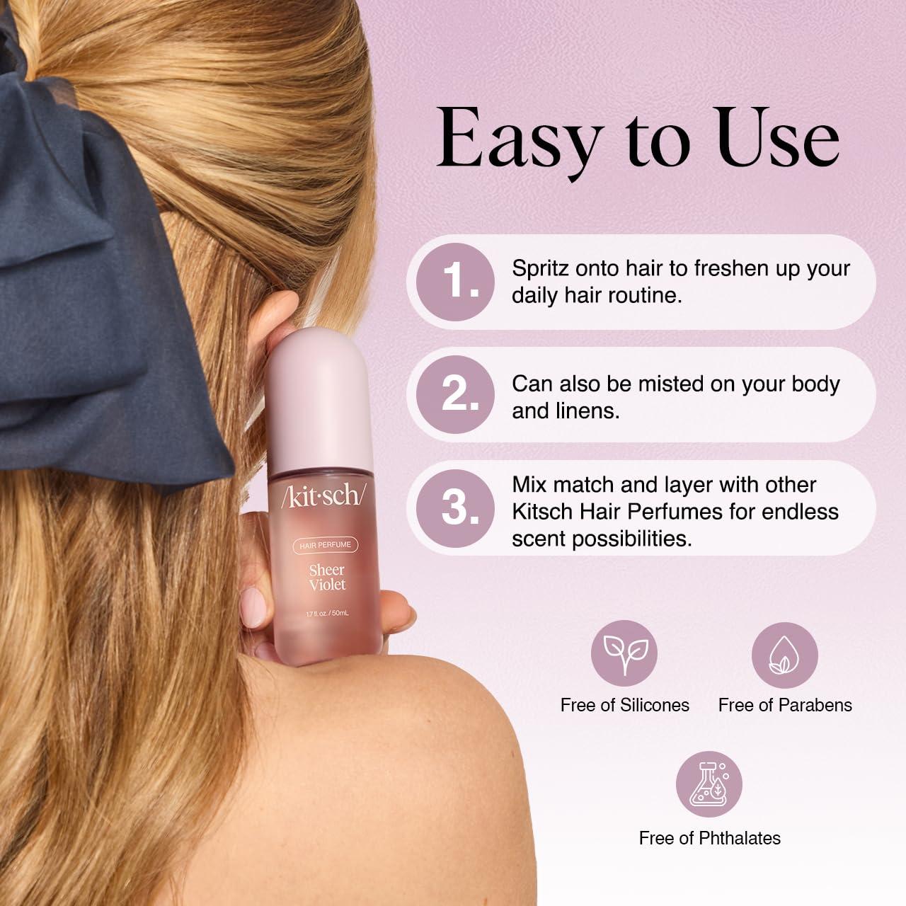 imageKitsch Hair Perfume for Women Amber Shores Clean Deodorizing ampamp Patented OdorEliminating Technology Hair Spray ampamp Body Mist Freshen Hair Body ampamp Pillows Woody Aquatic Scent 50mLSheer Violet