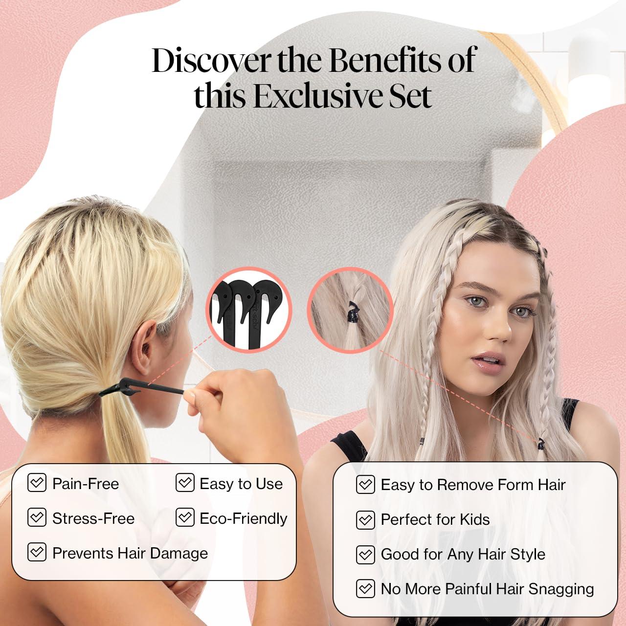 imageKitsch Hair Tie Cutter Easy To Use Pain Free Rubber Band Cutter for Hair Kids Baby ampamp Toddler Girls Ideal Gifts for Women Black 3pc SetBlack Elastic Cutter Small Rubber Bands