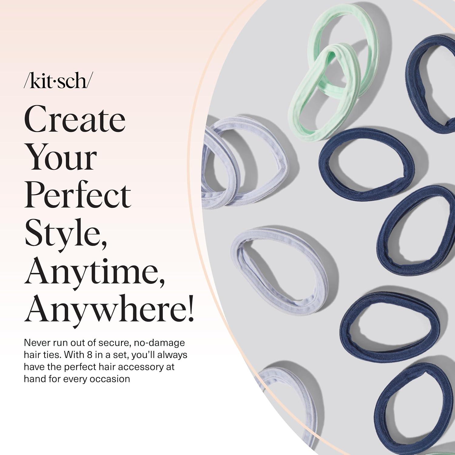 imageKitsch Hair Ties No Damage Strong Stretchy Hair Bands Soft Nylon Ponytail Holders SnagFree Rubber Bands Perfect for Updos ampamp Braids Ideal Gifts for Women Black 8pcsGarden Bouquet