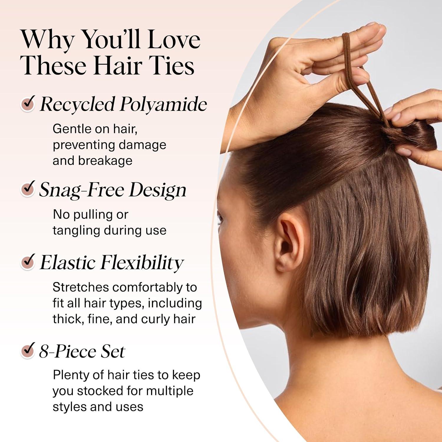 imageKitsch Hair Ties No Damage Strong Stretchy Hair Bands Soft Nylon Ponytail Holders SnagFree Rubber Bands Perfect for Updos ampamp Braids Ideal Gifts for Women Black 8pcsRosewood