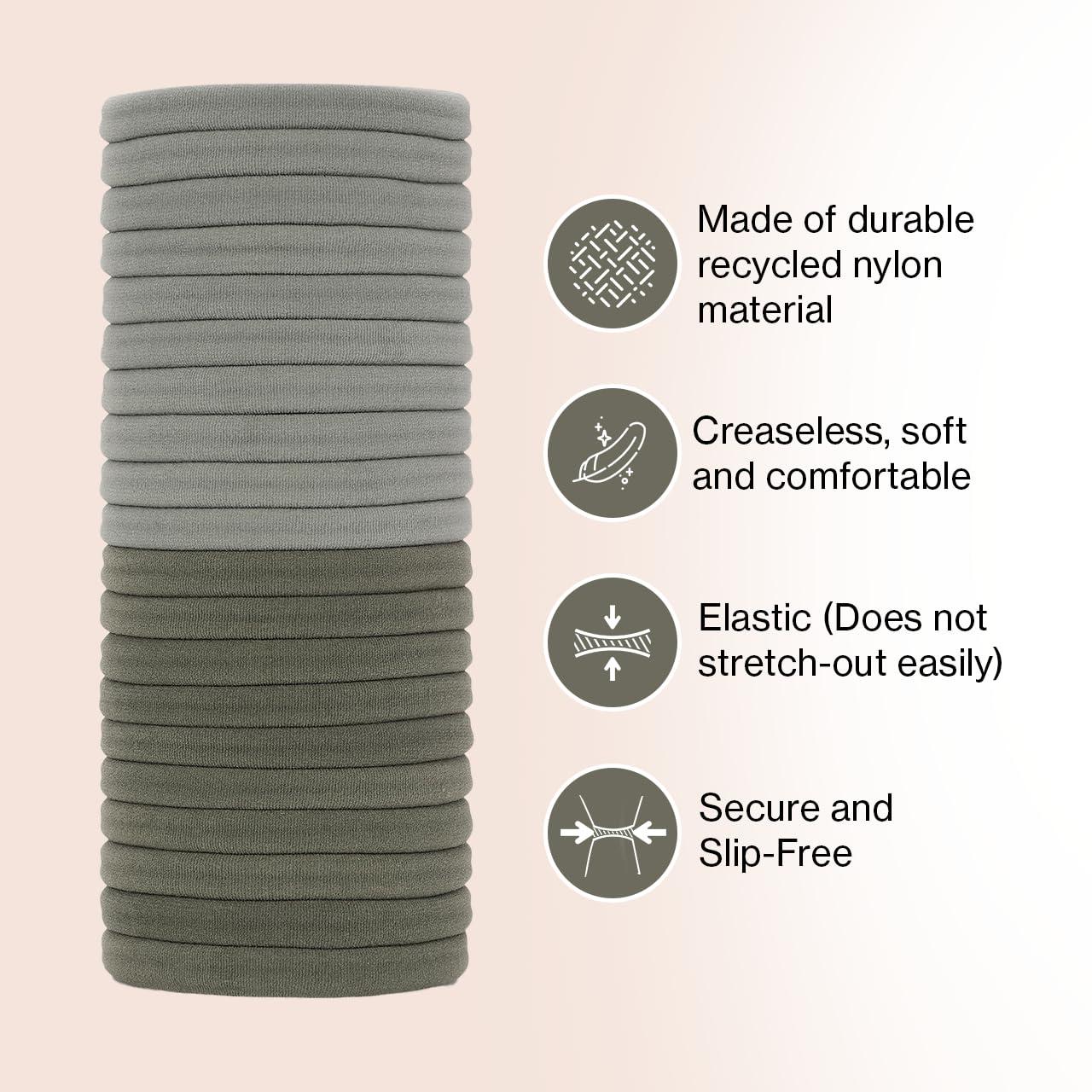 imageKitsch Hair Ties No Damage Strong Stretchy Hair Bands Soft Nylon Ponytail Holders SnagFree Rubber Bands Perfect for Updos ampamp Braids Ideal Gifts for Women Black 8pcsEucalyptus Pack of 20