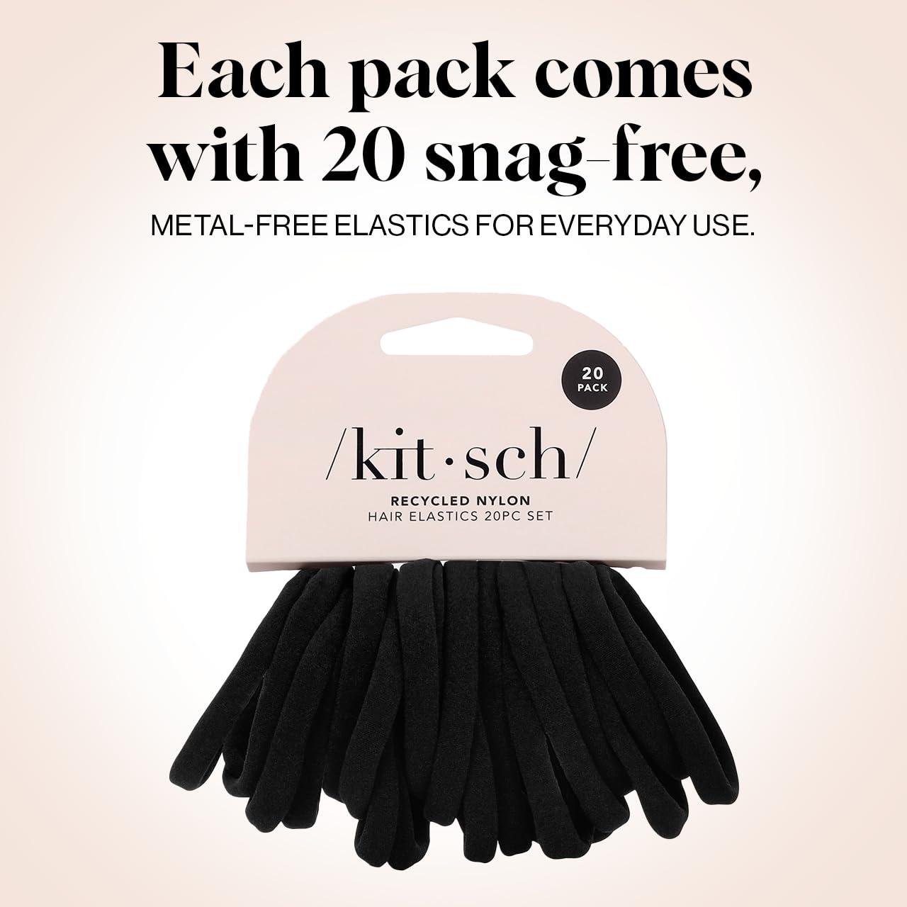 imageKitsch Hair Ties No Damage Strong Stretchy Hair Bands Soft Nylon Ponytail Holders SnagFree Rubber Bands Perfect for Updos ampamp Braids Ideal Gifts for Women Black 8pcsBlack Thin Pack of 20