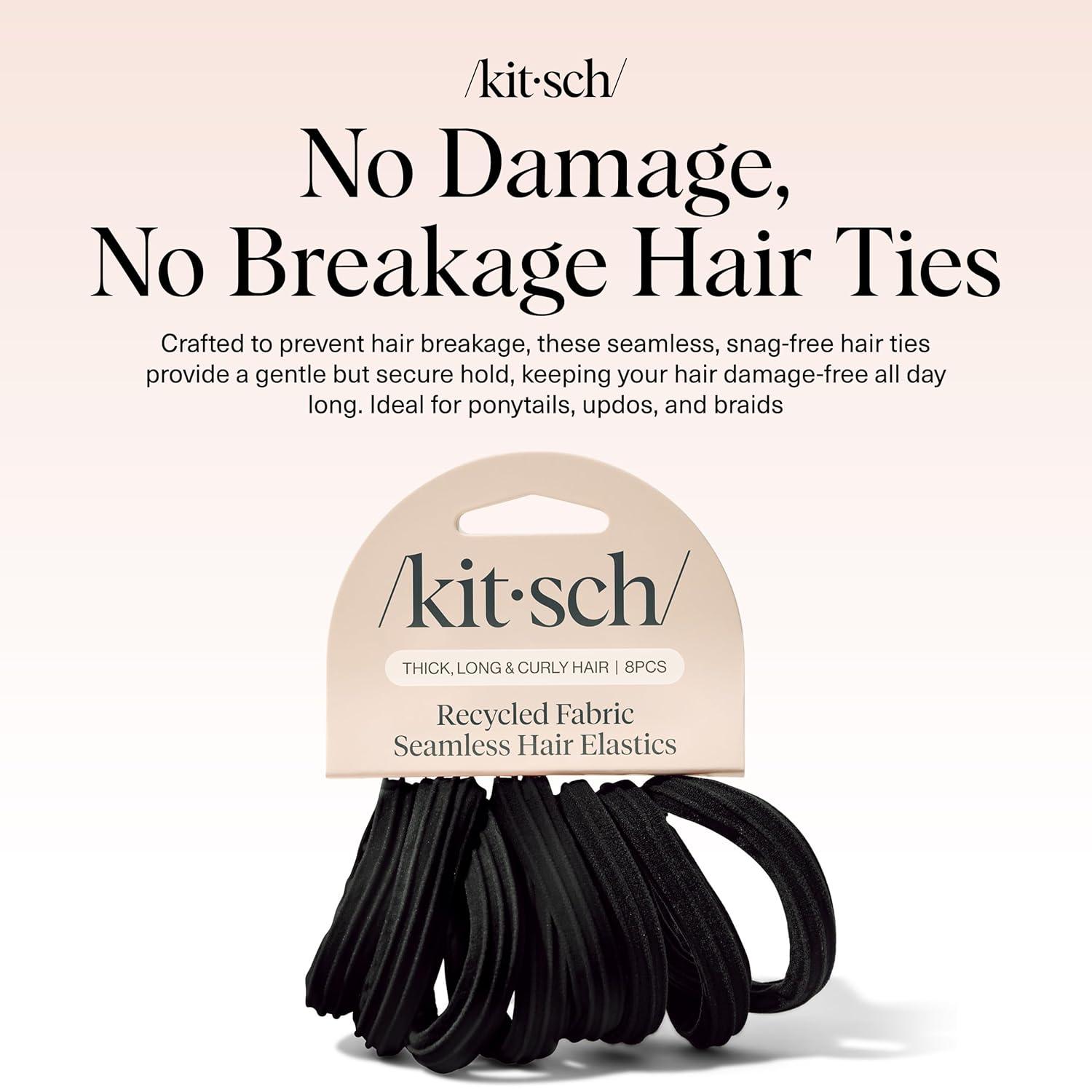 imageKitsch Hair Ties No Damage Strong Stretchy Hair Bands Soft Nylon Ponytail Holders SnagFree Rubber Bands Perfect for Updos ampamp Braids Ideal Gifts for Women Black 8pcsBlack Pack of 8