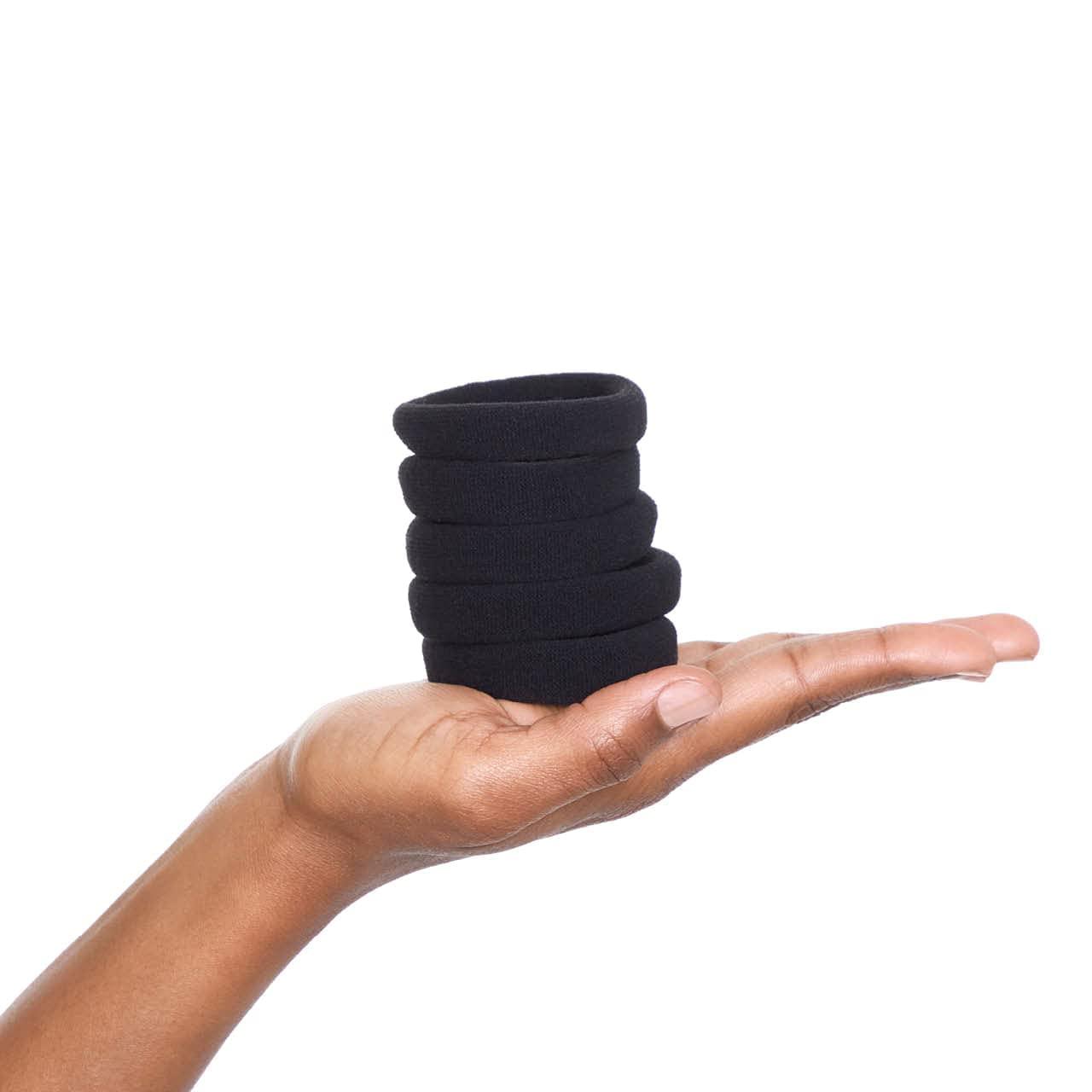 imageKitsch Hair Ties No Damage Strong Stretchy Hair Bands Soft Nylon Ponytail Holders SnagFree Rubber Bands Perfect for Updos ampamp Braids Ideal Gifts for Women Black 8pcsBlack Thick Pack of 6