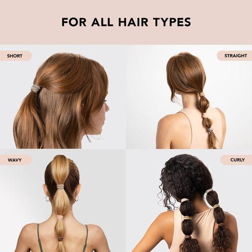 imageKitsch Hair Ties No Damage Strong Stretchy Hair Bands Soft Nylon Ponytail Holders SnagFree Rubber Bands Perfect for Updos ampamp Braids Ideal Gifts for Women Black 8pcsNeutral Pack of 12
