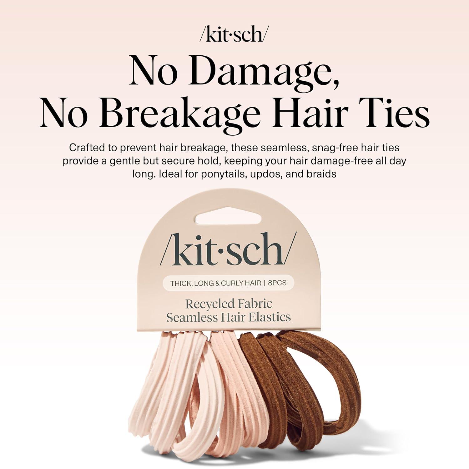 imageKitsch Hair Ties No Damage Strong Stretchy Hair Bands Soft Nylon Ponytail Holders SnagFree Rubber Bands Perfect for Updos ampamp Braids Ideal Gifts for Women Black 8pcsRosewood