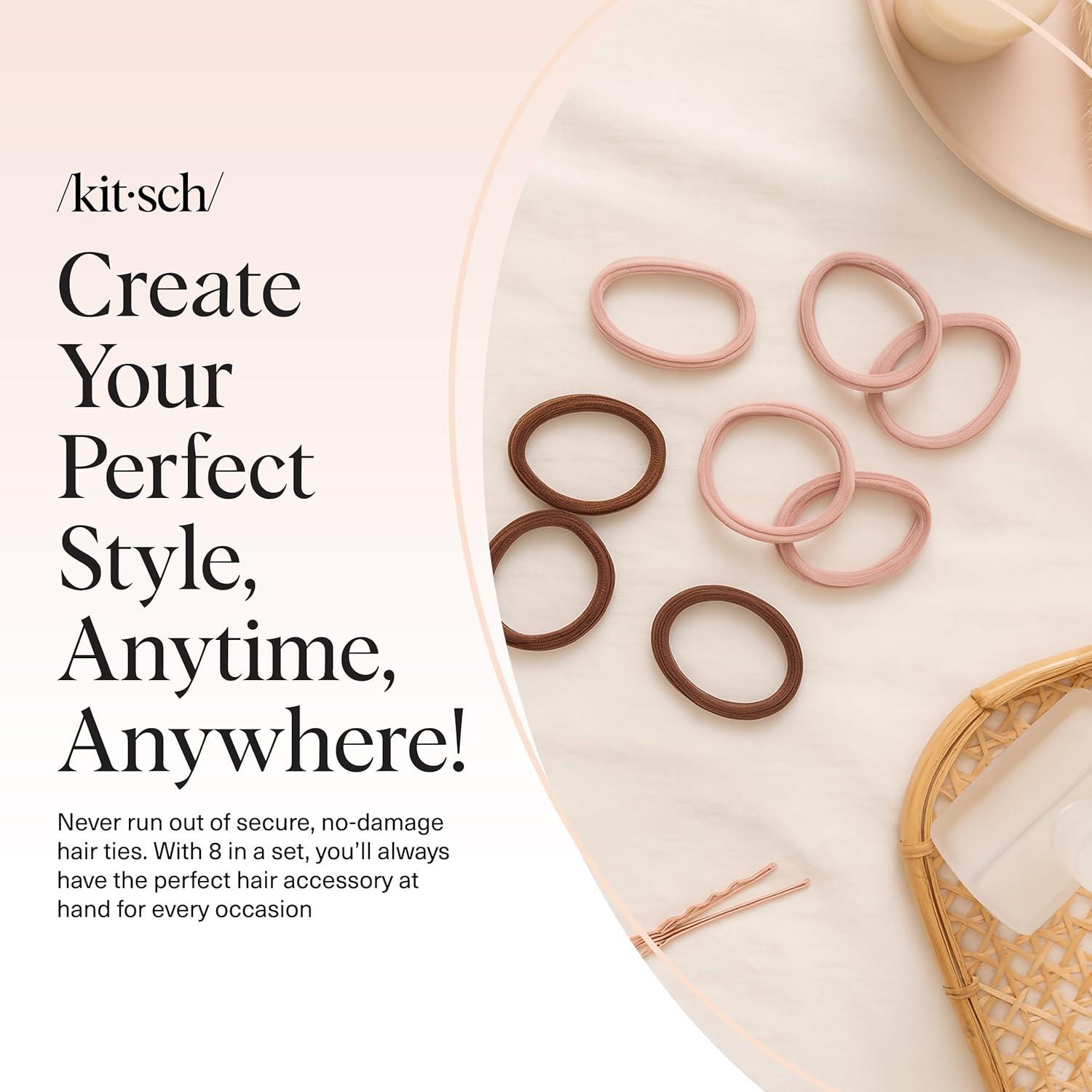 imageKitsch Hair Ties No Damage Strong Stretchy Hair Bands Soft Nylon Ponytail Holders SnagFree Rubber Bands Perfect for Updos ampamp Braids Ideal Gifts for Women Black 8pcsRosewood