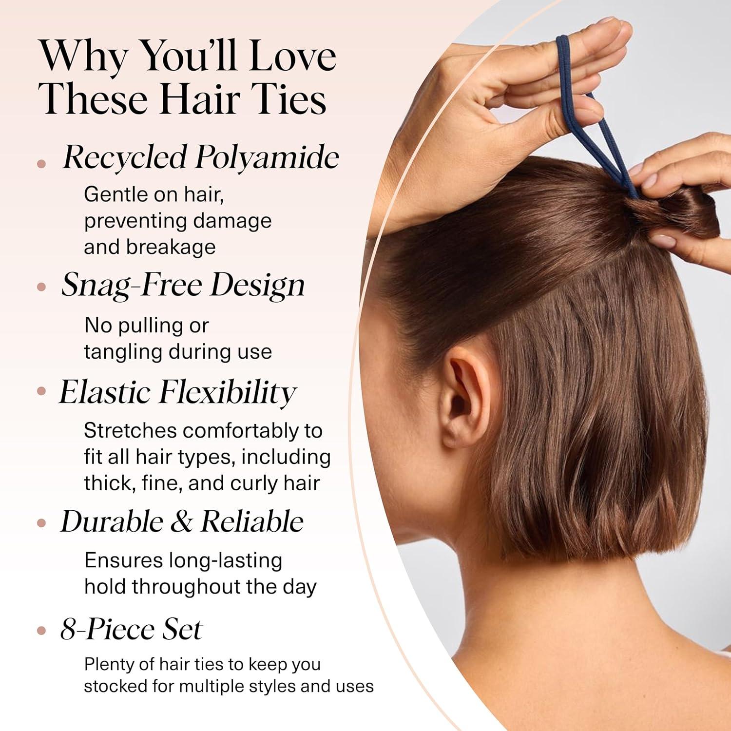 imageKitsch Hair Ties No Damage Strong Stretchy Hair Bands Soft Nylon Ponytail Holders SnagFree Rubber Bands Perfect for Updos ampamp Braids Ideal Gifts for Women Black 8pcsGarden Bouquet