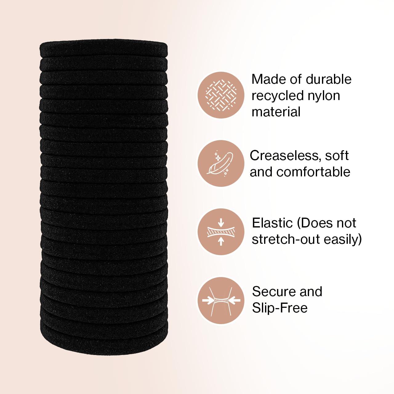 imageKitsch Hair Ties No Damage Strong Stretchy Hair Bands Soft Nylon Ponytail Holders SnagFree Rubber Bands Perfect for Updos ampamp Braids Ideal Gifts for Women Black 8pcsBlack Thin Pack of 20