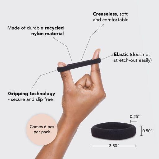 imageKitsch Hair Ties No Damage Strong Stretchy Hair Bands Soft Nylon Ponytail Holders SnagFree Rubber Bands Perfect for Updos ampamp Braids Ideal Gifts for Women Black 8pcsBlack Thick Pack of 6