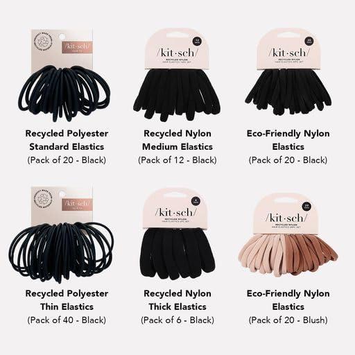imageKitsch Hair Ties No Damage Strong Stretchy Hair Bands Soft Nylon Ponytail Holders SnagFree Rubber Bands Perfect for Updos ampamp Braids Ideal Gifts for Women Black 8pcsBlack Thick Pack of 6
