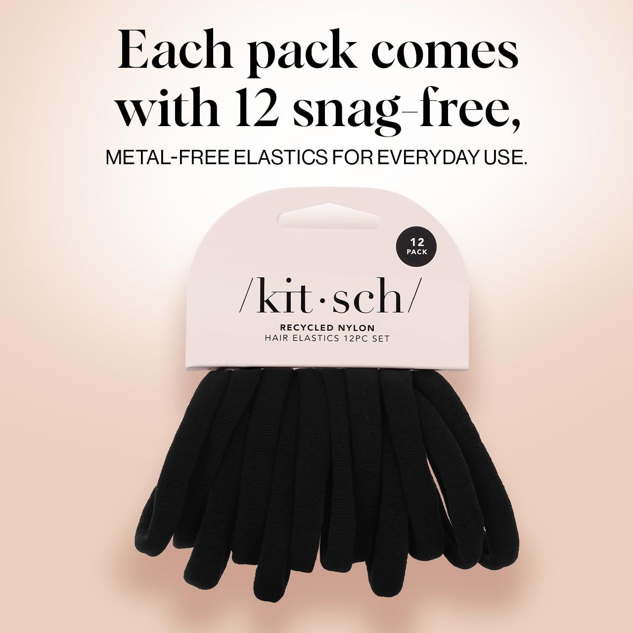 imageKitsch Hair Ties No Damage Strong Stretchy Hair Bands Soft Nylon Ponytail Holders SnagFree Rubber Bands Perfect for Updos ampamp Braids Ideal Gifts for Women Black 8pcsBlack Medium Pack of 12