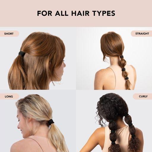 imageKitsch Hair Ties No Damage Strong Stretchy Hair Bands Soft Nylon Ponytail Holders SnagFree Rubber Bands Perfect for Updos ampamp Braids Ideal Gifts for Women Black 8pcsBlack Thick Pack of 6