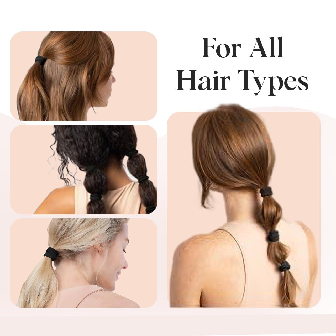 imageKitsch Hair Ties No Damage Strong Stretchy Hair Bands Soft Nylon Ponytail Holders SnagFree Rubber Bands Perfect for Updos ampamp Braids Ideal Gifts for Women Black 8pcsBlack Medium Pack of 12