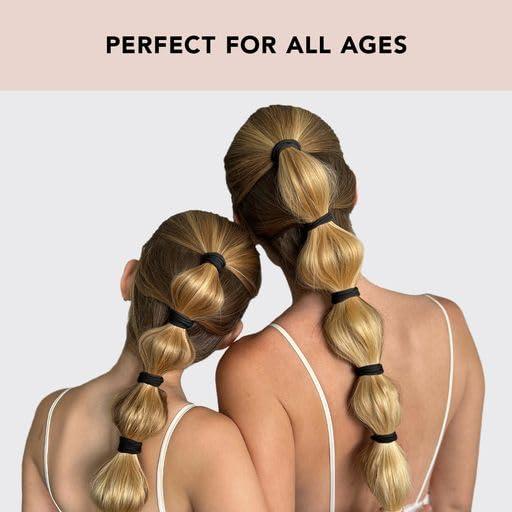 imageKitsch Hair Ties No Damage Strong Stretchy Hair Bands Soft Nylon Ponytail Holders SnagFree Rubber Bands Perfect for Updos ampamp Braids Ideal Gifts for Women Black 8pcsBlack Thick Pack of 6