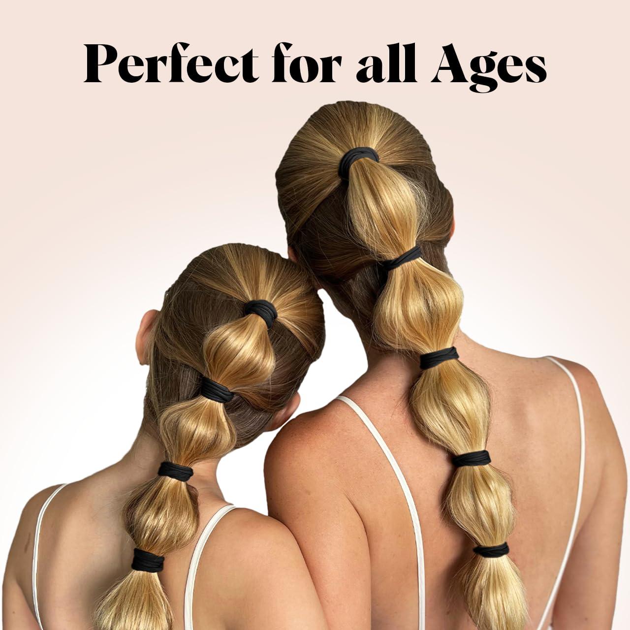 imageKitsch Hair Ties No Damage Strong Stretchy Hair Bands Soft Nylon Ponytail Holders SnagFree Rubber Bands Perfect for Updos ampamp Braids Ideal Gifts for Women Black 8pcsBlack Thin Pack of 20