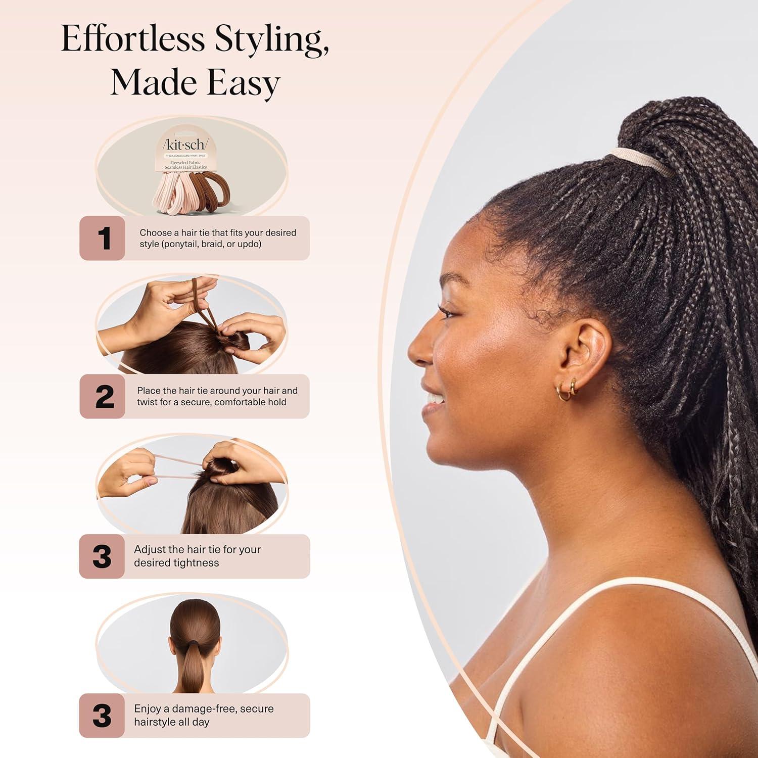 imageKitsch Hair Ties No Damage Strong Stretchy Hair Bands Soft Nylon Ponytail Holders SnagFree Rubber Bands Perfect for Updos ampamp Braids Ideal Gifts for Women Black 8pcsRosewood