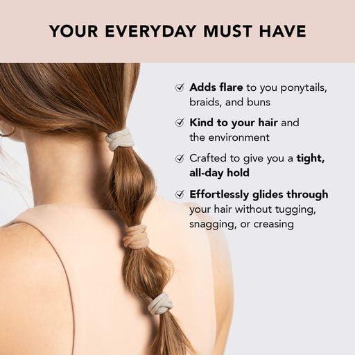 imageKitsch Hair Ties No Damage Strong Stretchy Hair Bands Soft Nylon Ponytail Holders SnagFree Rubber Bands Perfect for Updos ampamp Braids Ideal Gifts for Women Black 8pcsNeutral Pack of 12