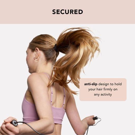 imageKitsch Hair Ties No Damage Strong Stretchy Hair Bands Soft Nylon Ponytail Holders SnagFree Rubber Bands Perfect for Updos ampamp Braids Ideal Gifts for Women Black 8pcsBlack Thick Pack of 6