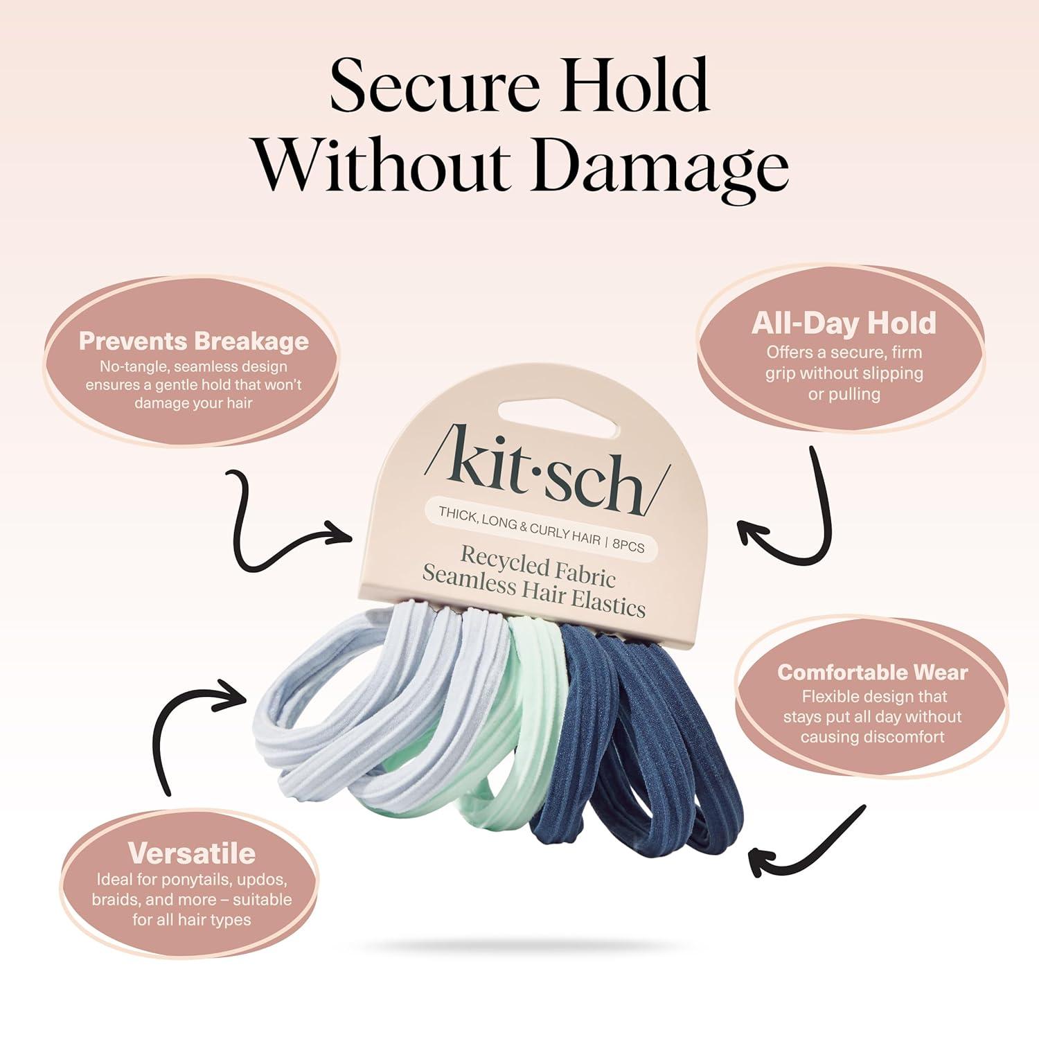 imageKitsch Hair Ties No Damage Strong Stretchy Hair Bands Soft Nylon Ponytail Holders SnagFree Rubber Bands Perfect for Updos ampamp Braids Ideal Gifts for Women Black 8pcsGarden Bouquet