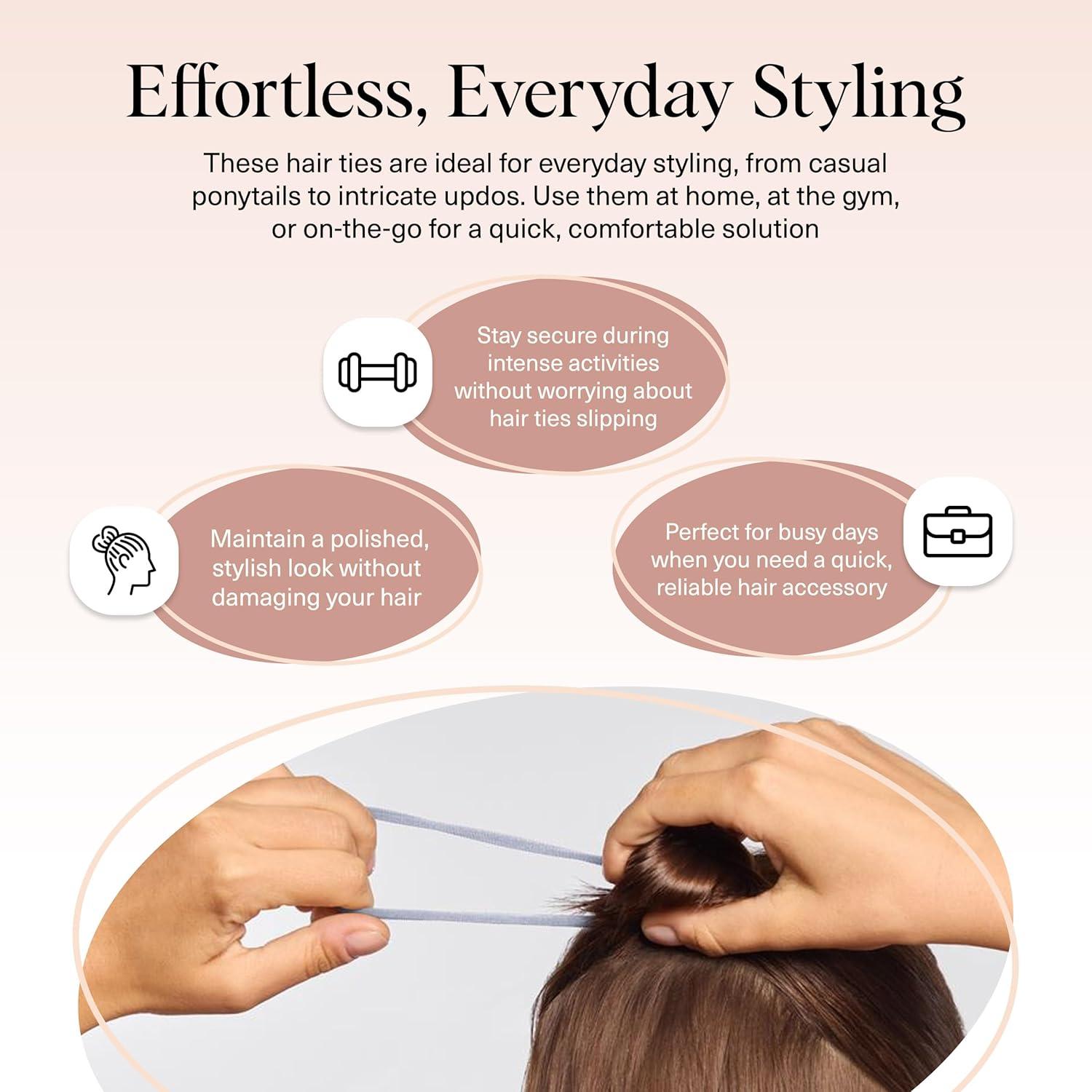 imageKitsch Hair Ties No Damage Strong Stretchy Hair Bands Soft Nylon Ponytail Holders SnagFree Rubber Bands Perfect for Updos ampamp Braids Ideal Gifts for Women Black 8pcsGarden Bouquet