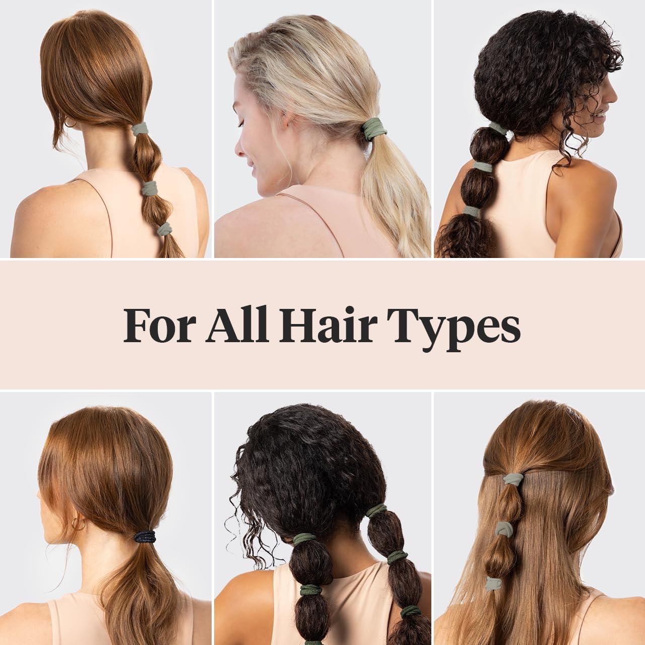 imageKitsch Hair Ties No Damage Strong Stretchy Hair Bands Soft Nylon Ponytail Holders SnagFree Rubber Bands Perfect for Updos ampamp Braids Ideal Gifts for Women Black 8pcsEucalyptus Pack of 20