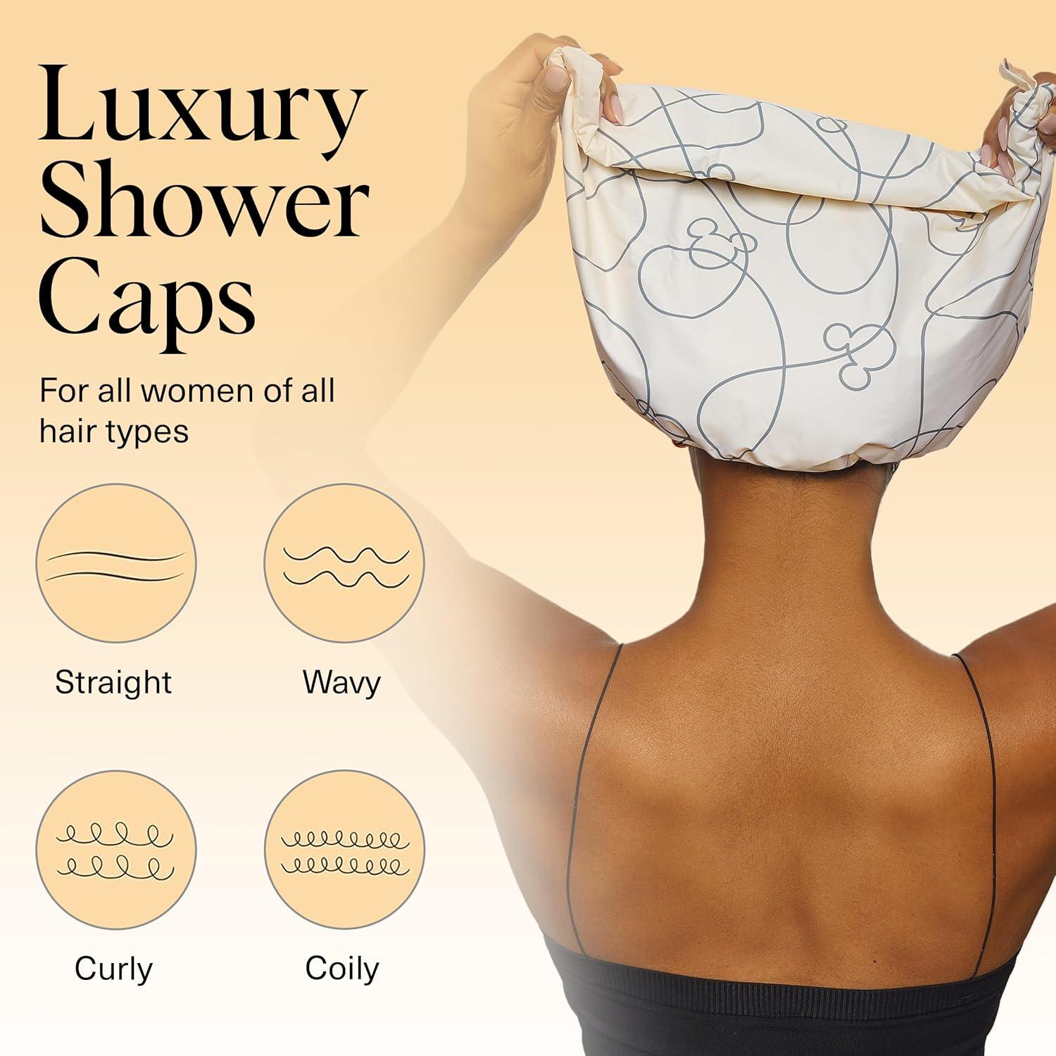 imageKitsch Luxury Shower Caps for Women Reusable Waterproof Large Shower Cap for Women Nonslip Quickdry Hair Cap for Long and Short Hair Comfortable and Stylish Design Blush DotMickey Maze