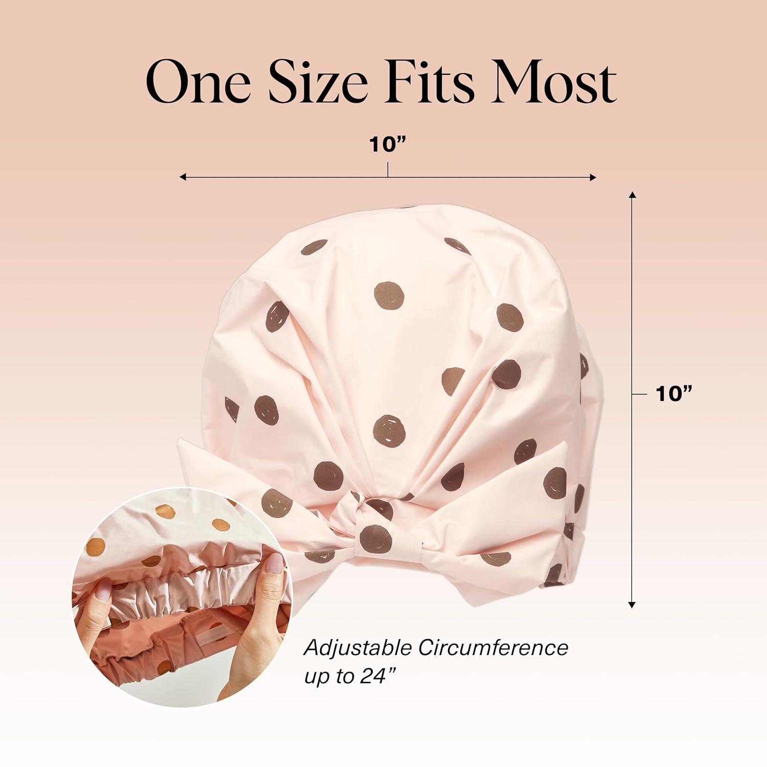 imageKitsch Luxury Shower Caps for Women Reusable Waterproof Large Shower Cap for Women Nonslip Quickdry Hair Cap for Long and Short Hair Comfortable and Stylish Design Blush DotBlush Dot