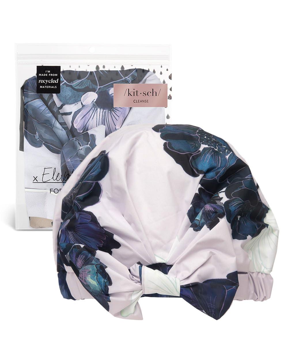 imageKitsch Luxury Shower Caps for Women Reusable Waterproof Large Shower Cap for Women Nonslip Quickdry Hair Cap for Long and Short Hair Comfortable and Stylish Design Blush DotFloral