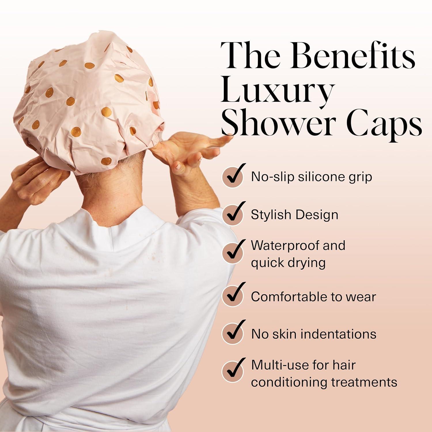 imageKitsch Luxury Shower Caps for Women Reusable Waterproof Large Shower Cap for Women Nonslip Quickdry Hair Cap for Long and Short Hair Comfortable and Stylish Design Blush DotBlush Dot