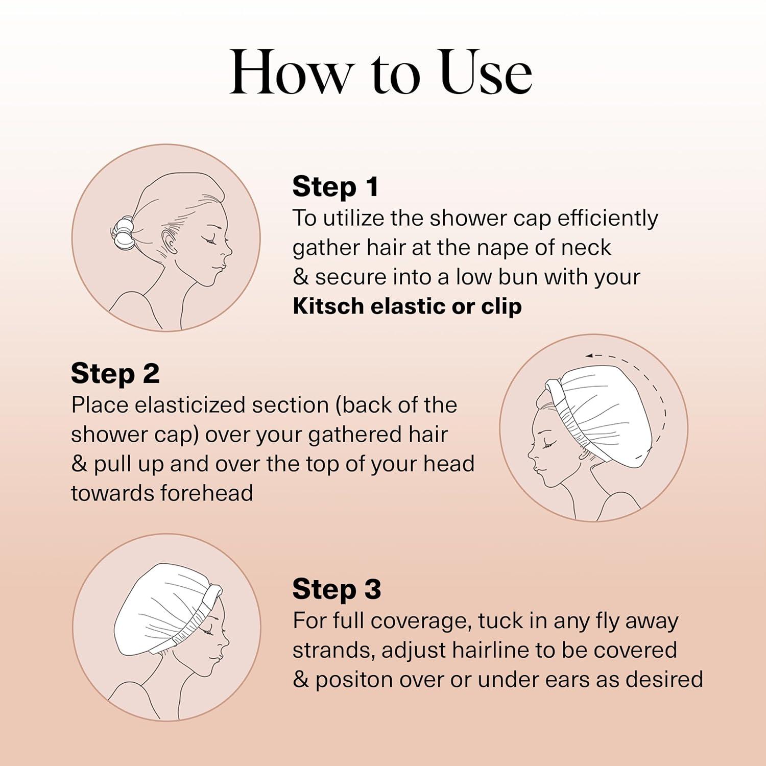 imageKitsch Luxury Shower Caps for Women Reusable Waterproof Large Shower Cap for Women Nonslip Quickdry Hair Cap for Long and Short Hair Comfortable and Stylish Design Blush DotPalm Leaves